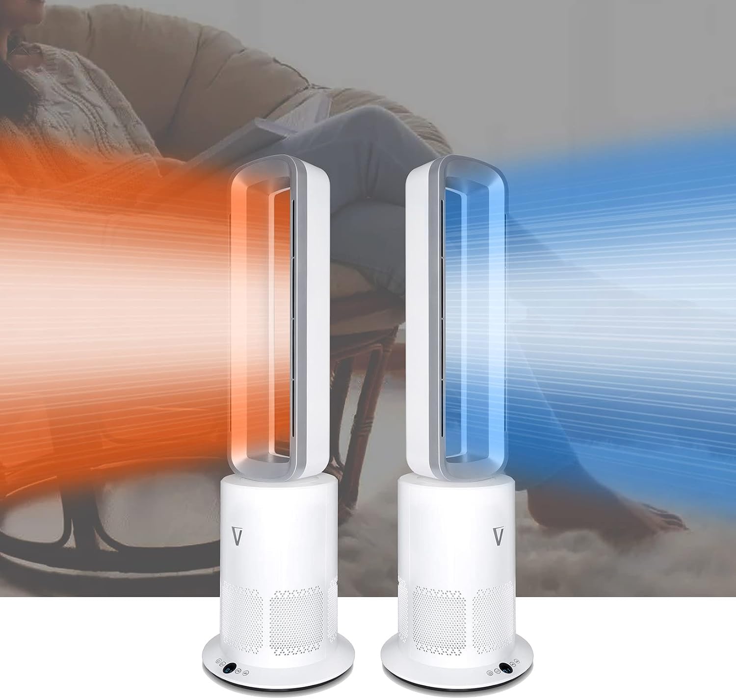 HOTSNAP Bladeless Tower Fan Heater & Air Purifier - 3-in-1 with HEPA H13 Filter, Remote Control, 10 Speeds, Quick Silver