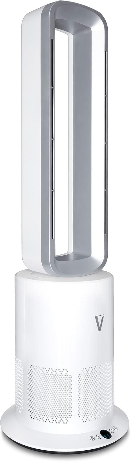 HOTSNAP Bladeless Tower Fan Heater & Air Purifier - 3-in-1 with HEPA H13 Filter, Remote Control, 10 Speeds, Quick Silver