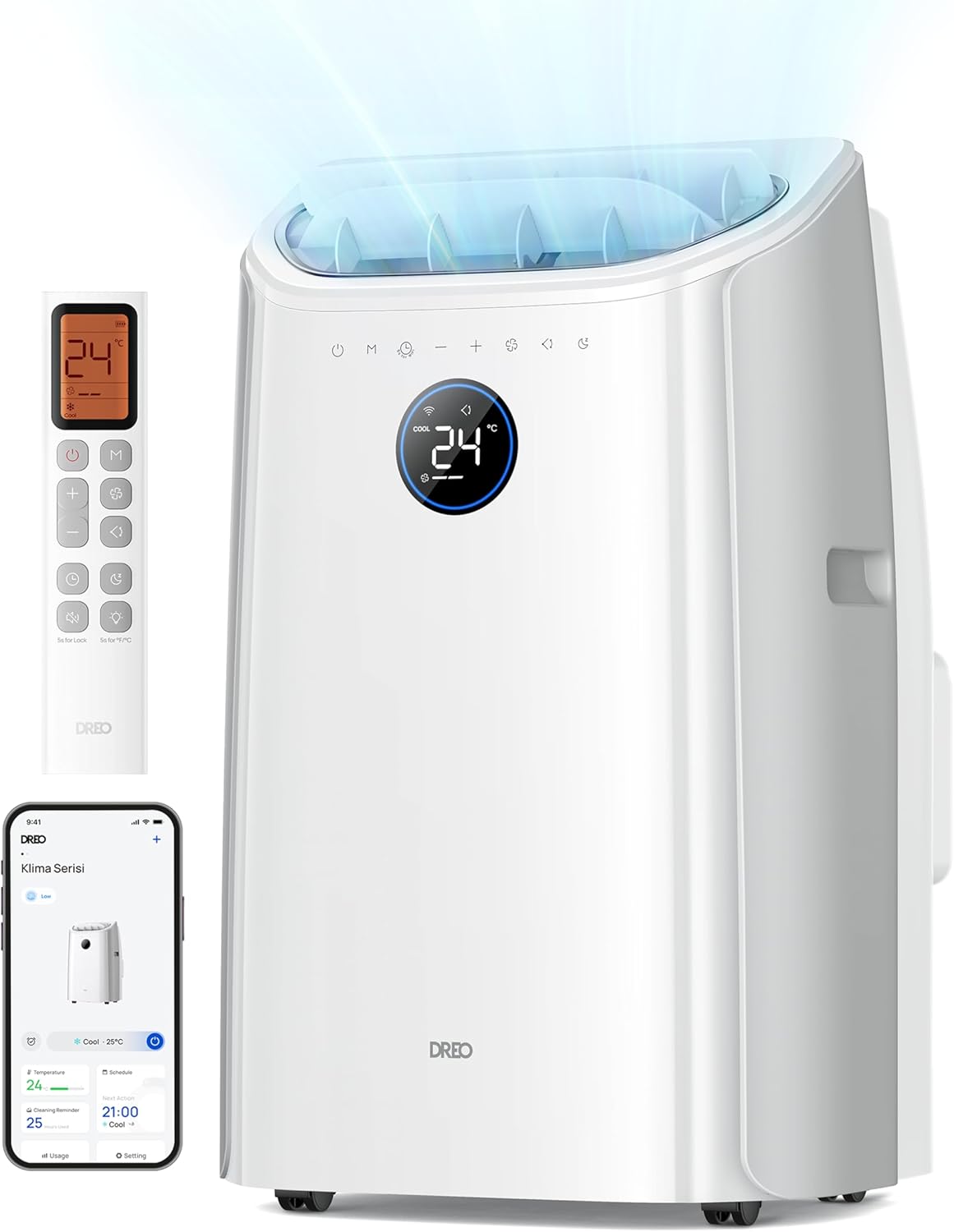 DREO Portable Air Conditioner 10000 BTU - Drainage-Free, App & Voice Control, Quiet 46dB, White