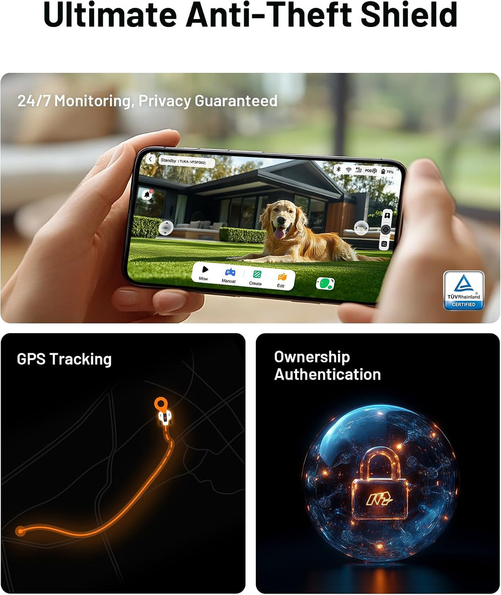MAMMOTION YUKA 3000 Robot Lawn Mower, Perimeter Wire free,Recommended 3000 m, Max.4000 m,Equipped with Ultrasense Al vision, Handles 45% slopes Cutting Heights 20-90mm, Automatic Mapping