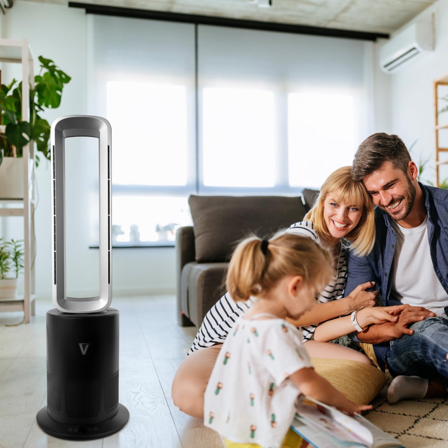 HOTSNAP Bladeless Tower Fan Heater & Air Purifier - 3-in-1 with HEPA H13 Filter, Remote Control, 10 Speeds, Quick Silver