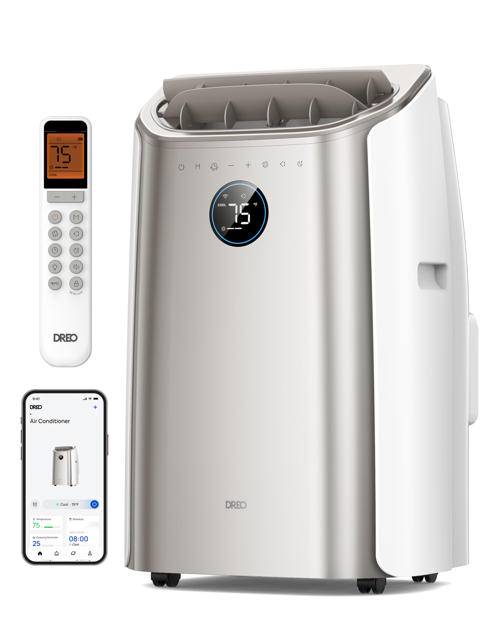 DREO Portable Air Conditioner 10000 BTU - Drainage-Free, App & Voice Control, Quiet 46dB, White