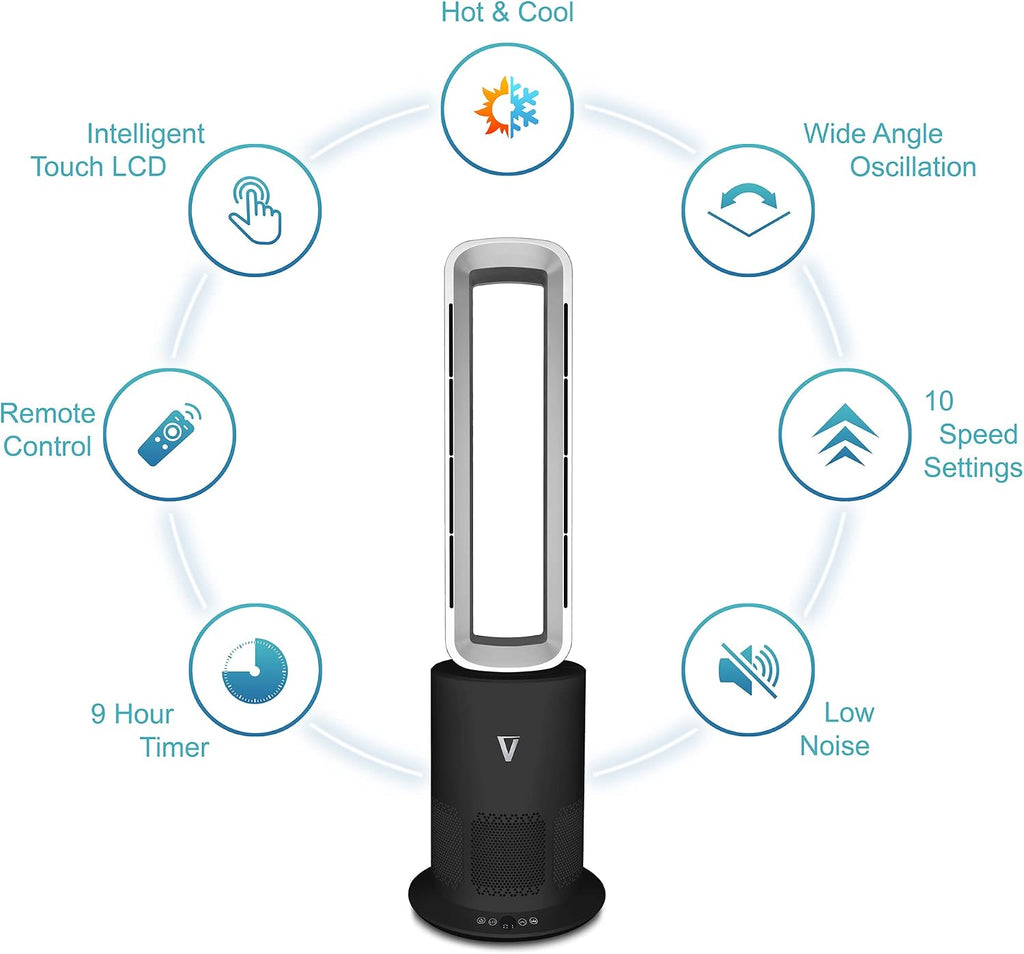 HOTSNAP Bladeless Tower Fan Heater & Air Purifier - 3-in-1 with HEPA H13 Filter, Remote Control, 10 Speeds, Quick Silver