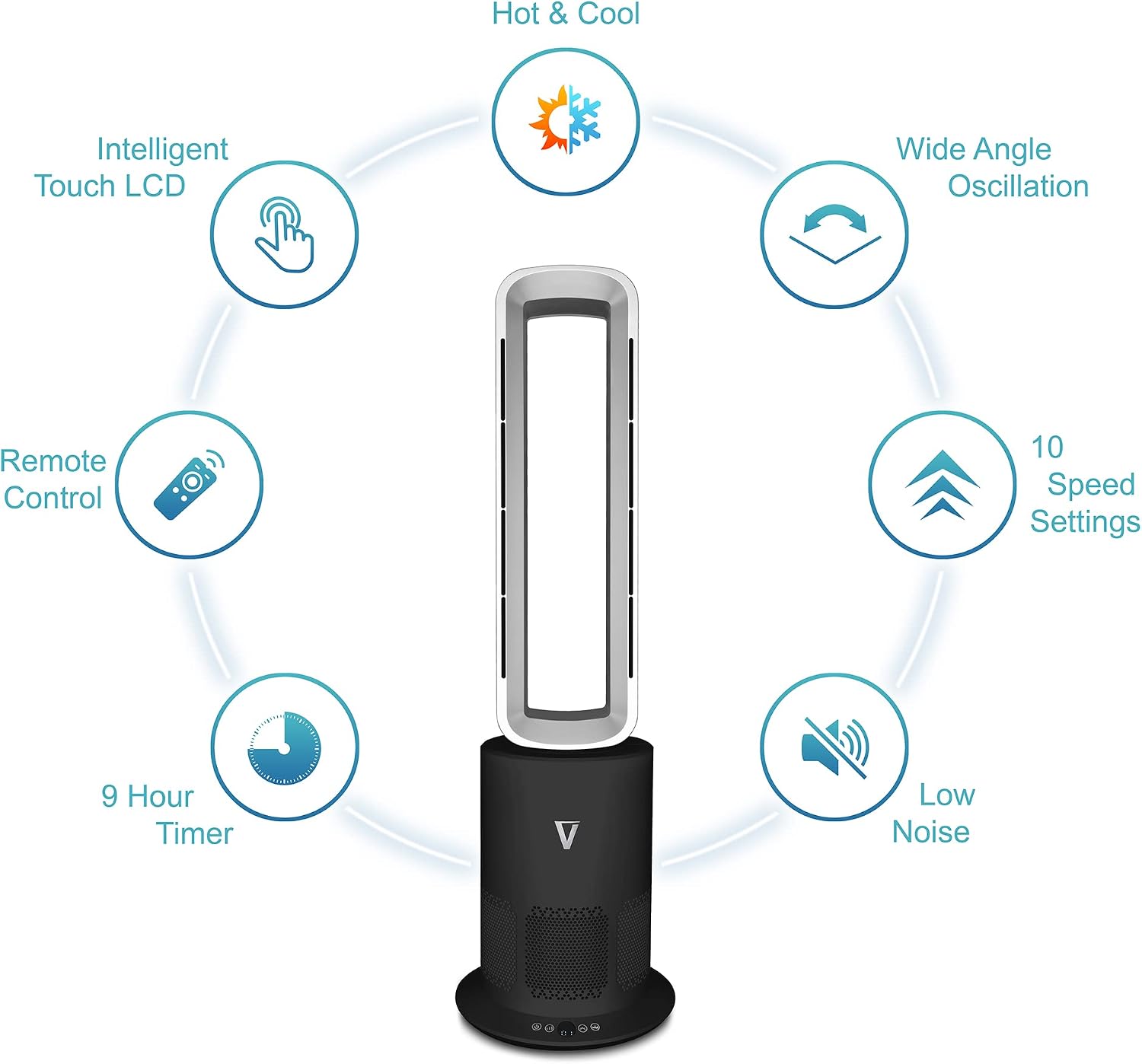 HOTSNAP Bladeless Tower Fan Heater & Air Purifier - 3-in-1 with HEPA H13 Filter, Remote Control, 10 Speeds, Quick Silver