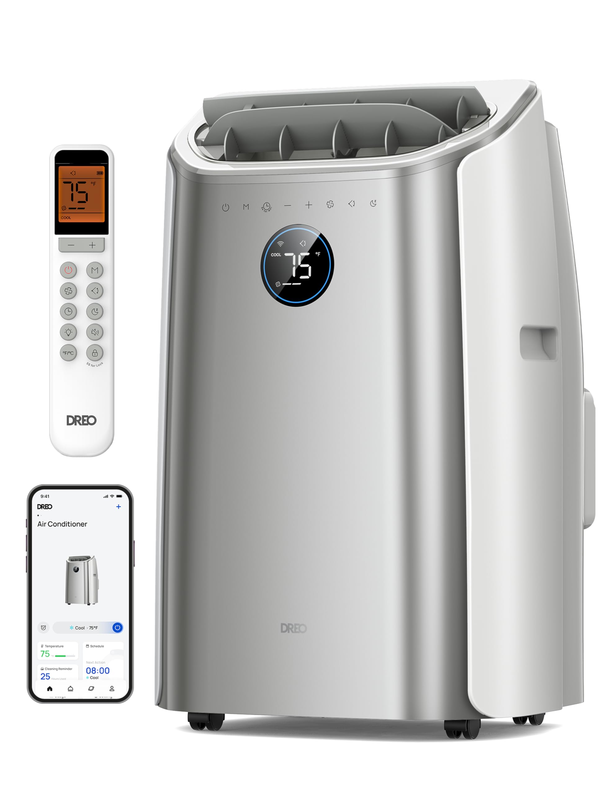 DREO Portable Air Conditioner 10000 BTU - Drainage-Free, App & Voice Control, Quiet 46dB, White