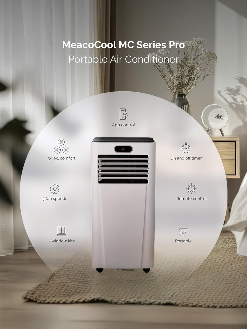 Meaco MC8000RPRO Portable Air Conditioner - 8000 BTU, A Energy Rating, App & Voice Control, White
