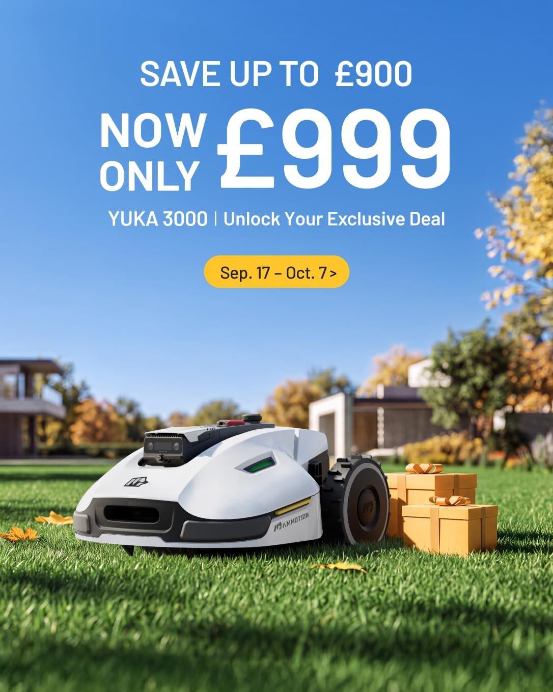 MAMMOTION YUKA 3000 Robot Lawn Mower, Perimeter Wire free,Recommended 3000 m, Max.4000 m,Equipped with Ultrasense Al vision, Handles 45% slopes Cutting Heights 20-90mm, Automatic Mapping
