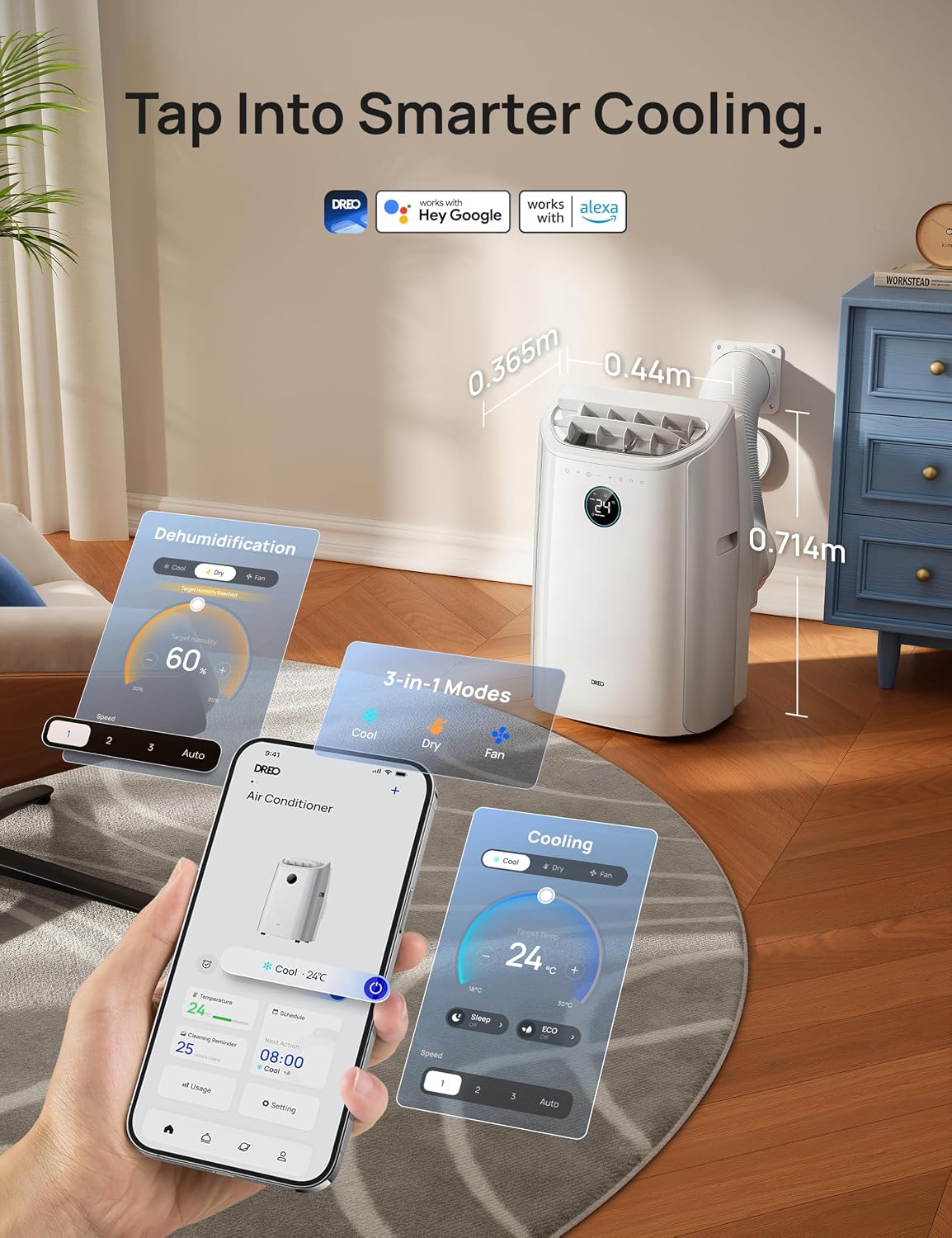 DREO Portable Air Conditioner 10000 BTU - Drainage-Free, App & Voice Control, Quiet 46dB, White