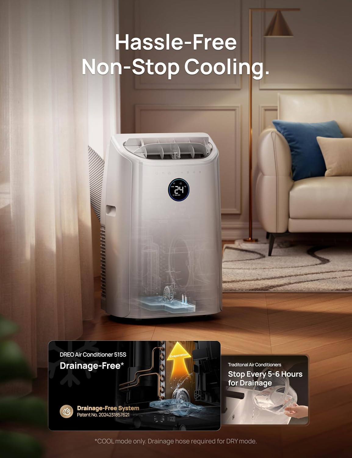DREO Portable Air Conditioner 10000 BTU - Drainage-Free, App & Voice Control, Quiet 46dB, White