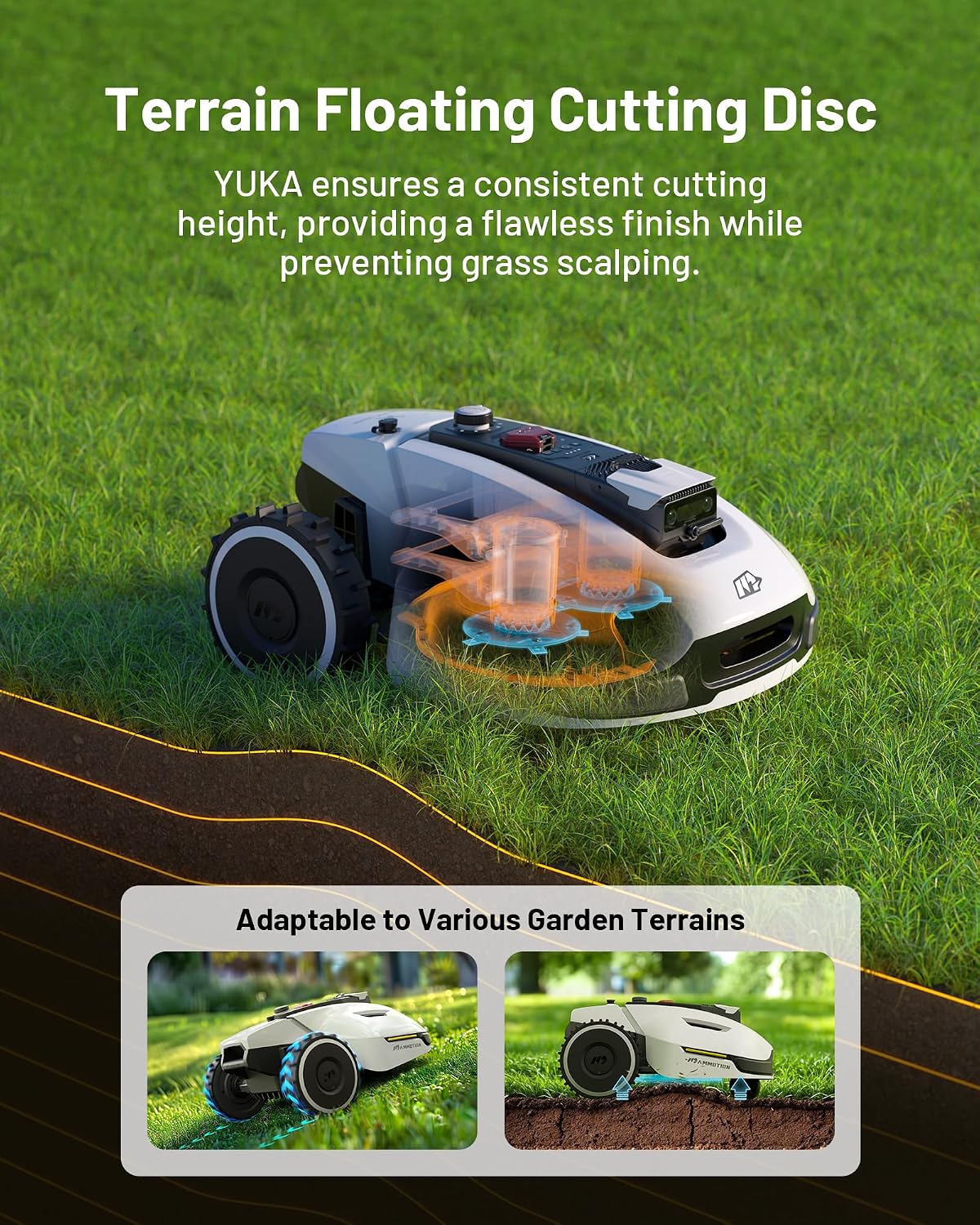 MAMMOTION YUKA 3000 Robot Lawn Mower, Perimeter Wire free,Recommended 3000 m, Max.4000 m,Equipped with Ultrasense Al vision, Handles 45% slopes Cutting Heights 20-90mm, Automatic Mapping