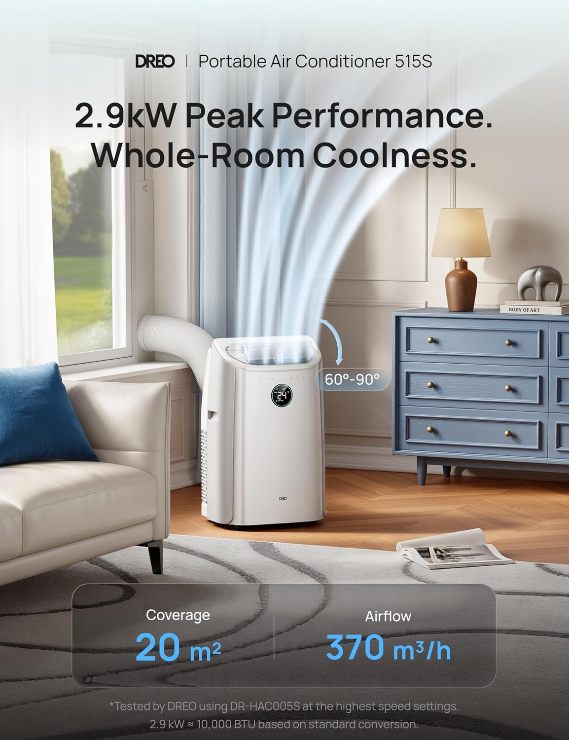 DREO Portable Air Conditioner 10000 BTU - Drainage-Free, App & Voice Control, Quiet 46dB, White